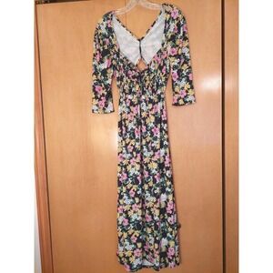 NEW! ASOS Design Ruched Detail Midi Dress In Black Base Black Floral US Size 4